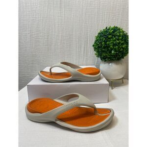 Crocs Sandals Womens 7 Orange Beige Athens II Flip-Flop Toe-Post Comfort Casual